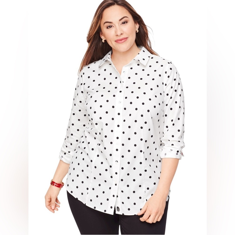 Talbots White and Black Perfect Shirt Non Iron Button Down Size 22WP Career Work